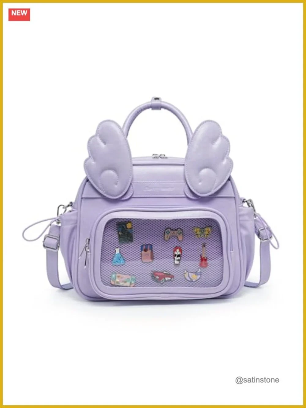 Y2K Angel Wing Ita Bag - 3-in-1 Convertible Crossbody Backpack for Pins Display